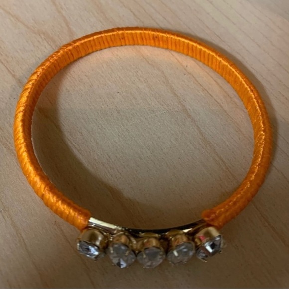 Orange Wrapped Bangle Bracelet with Rhinestones-8 Inches Boho Classic - Picture 2 of 2